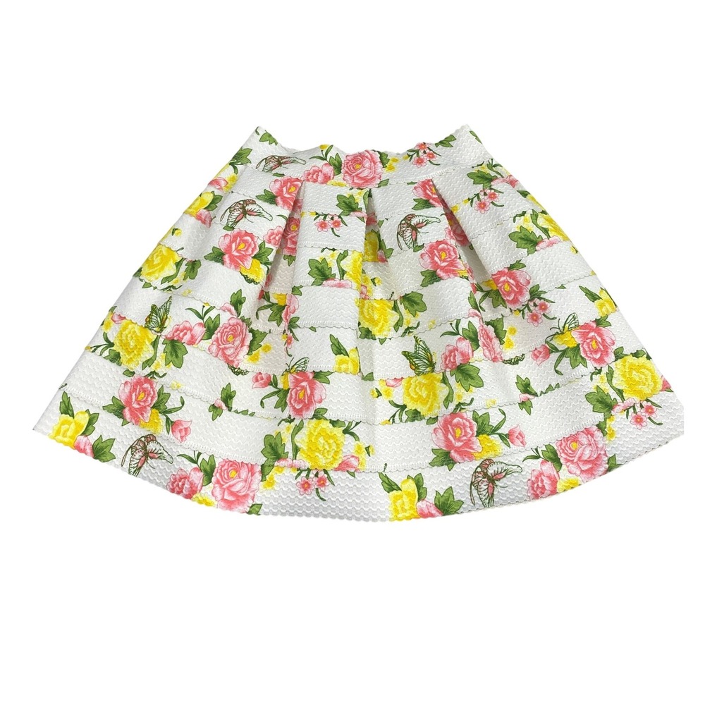 FSR‎ Skirt Women Large Floral Butterfly White Pink Pleated Mini Tiered Girly